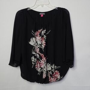 Vince Camuto flowy sleeve floral black blouse sz S